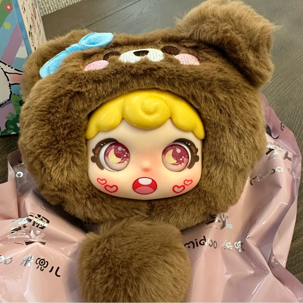 Mido Plush Pendant Brown Bear Interchangeable Eyes Head Keychain - Picture 5 of 10